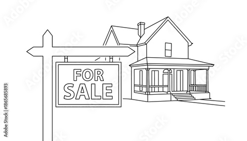 A house with a for sale sign in front of it silhouette