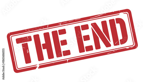 A red stamp with the words THE END on a white background silhouette