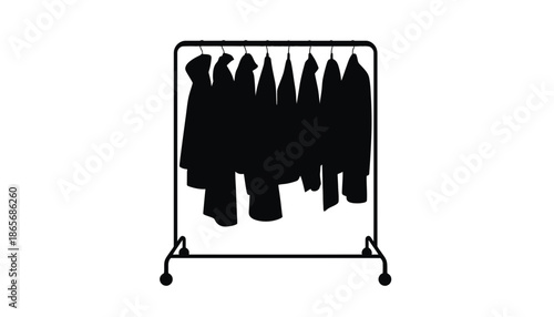 A silhouette of clothes hanging on a rack against a white background