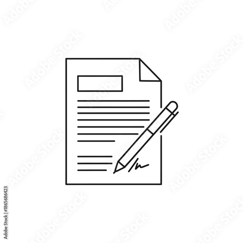 Close-Up of a Single Ballpoint Pen Writing on a White Paper Sheet with Blank Space for Notes or Signatures