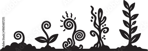Plant Growth Stages Silhouette Vector Illustration