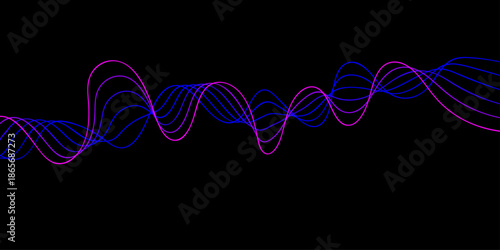 Abstract colorful background featuring glowing neon waves and futuristic light curves creates a dynamic motion effect with bright fractal lines over a dark artistic pattern design