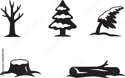 Winter Trees and Forest Silhouette Icons eps