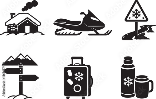 Winter Landscape Mini Scenes Silhouette Icons eps