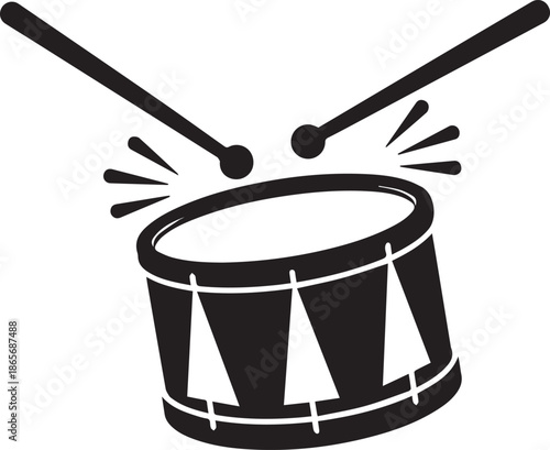Drum with sticks icon silhouette vector black on a white background