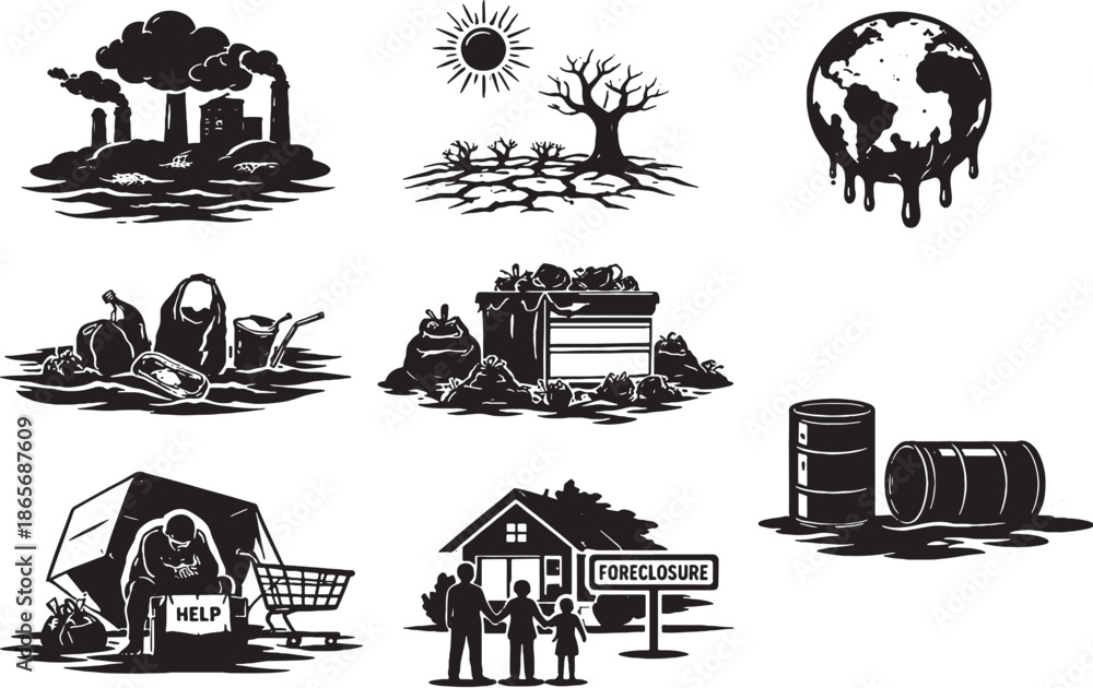 Naklejka premium Environmental and Social Crisis Silhouette Bundle eps