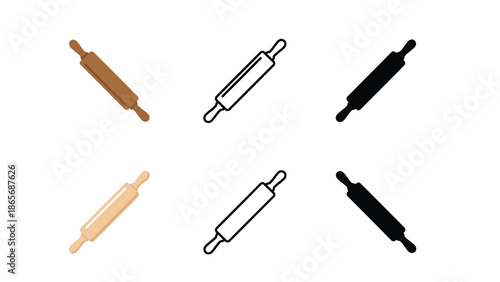 Six rolling pins are displayed in three different styles and colors on a white background.
