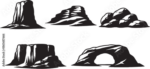 Desert Rock and Stone Formation Silhouette Set eps