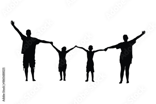 Happy Family Silhouette Holding Hands Showing Unity and Togetherness
