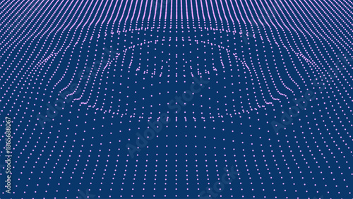 3d pulse futuristic sound wave, dot particle surface background. Music sound wave radial ripple vector backdrop, music vibration circular pulse futuristic background with dots and blue surface