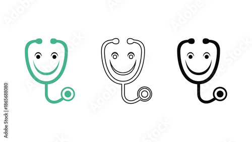 Friendly stethoscope illustration with a cheerful face, representing healthcare and well-being.