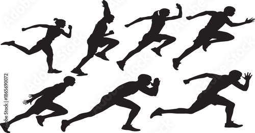 Dynamic Running Athletes Silhouette Collection on White Background