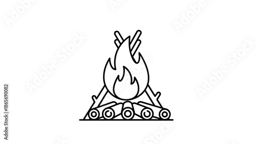 Burning wood campfire with flames.