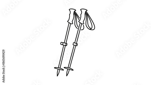 Black trekking ski poles isolated.