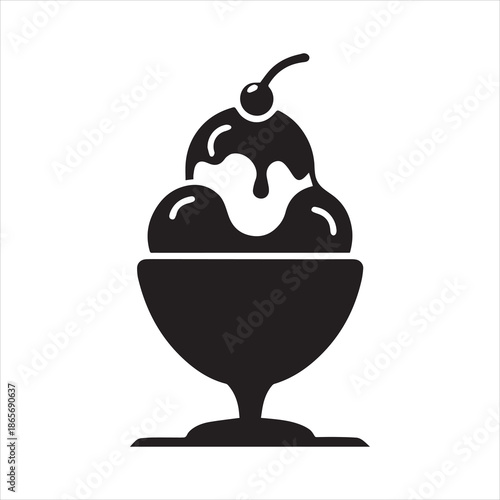 Ice Cream Sundae Icon Silhouette Vector Illustration