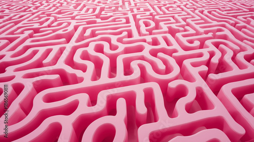 Surreal Pink 3D Maze Labyrinth Abstract Background Vibrant Neon Glow Geometric Pattern Texture Cinematic Render High Resolution Wallpaper Design