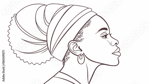 Elegant profile of a woman with a stylish headwrap and earrings, conveying grace and confidence.
