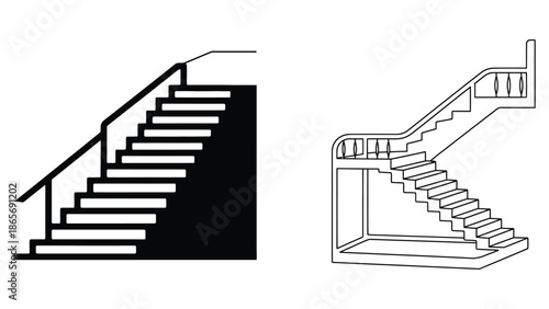 Two different styles of staircases are shown in this image.