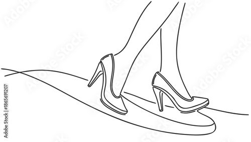 Elegant woman's legs in high heels stepping forward on a wavy line