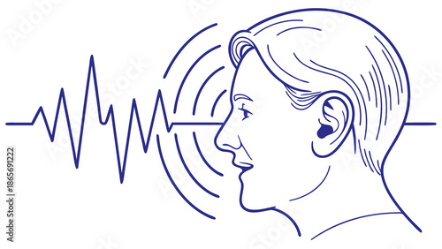 Person wearing earplugs with sound waves emanating towards them, symbolizing protection from noise