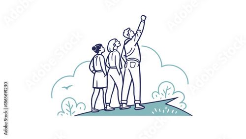 A group of people standing together and looking up at something