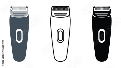 Three electric shavers in different colors on a white background