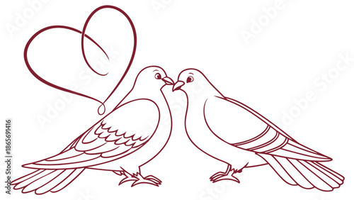 Two doves sharing a tender moment with a heart symbol, representing love and romance.