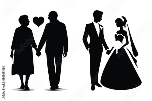 Lifelong Love and Wedding Couple Silhouette Illustration Set
