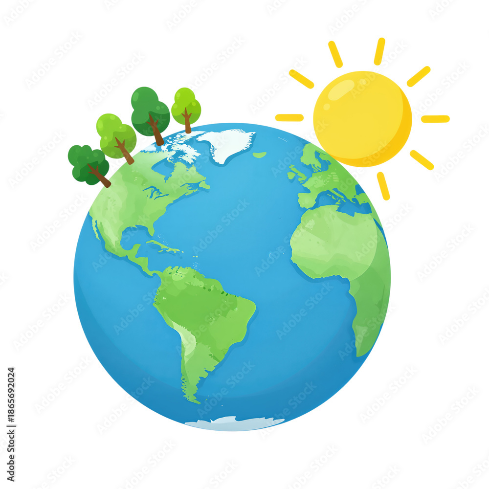 Naklejka premium Earth with trees and sun isolated