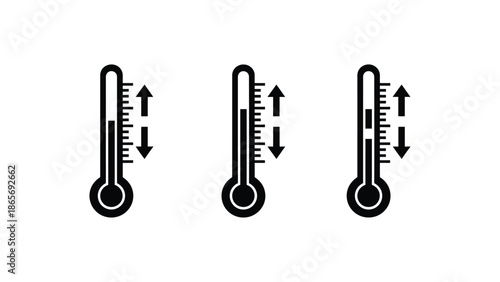 Three black thermometer icons with arrows on a white background