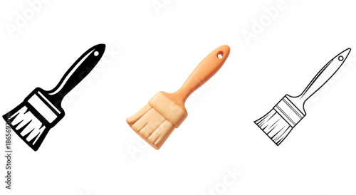 Paintbrush Icon Set in 3D Clay Flat Glyph and Line Art Styles