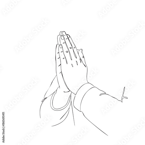 Two hands folded in prayer or supplication, religious line art illustration representing faith, peace, and hope