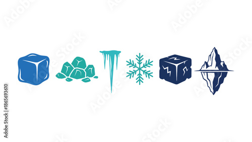 A collection of ice-related icons including cubes, shards, icicles, and a snowflake.