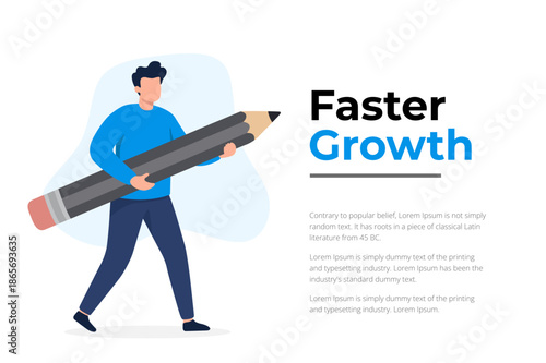 Businessman carrying a giant pencil for creative writing and faster growth illustration
