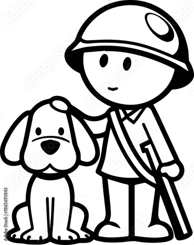 SVG vector illustration of soldiers and dogs.Soldier in Uniform with Dog Companion Illustration