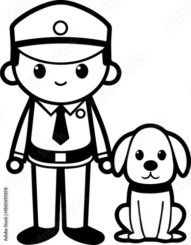 SVG vector illustration of soldiers and dogs.Person Walking Dog in Outdoor Trail Setting