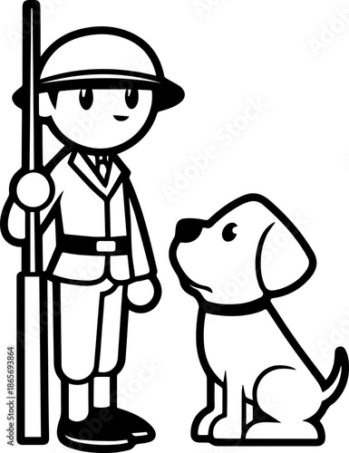 SVG vector illustration of soldiers and dogs.Soldier Standing Guard with Loyal Service Dog