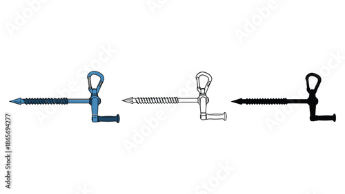 Three different representations of a medical bone screw are shown.