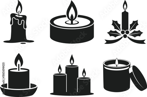 Candle Silhouette Vector Set Minimal Flame Icons