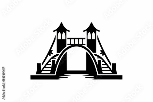 fantasy troll bridge silhouette illustration for rpg and game design