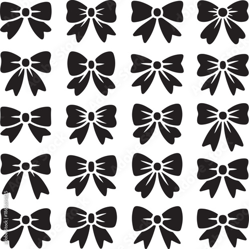 Decorative bow silhouette. Gift wrapping favor ribbon, black jubilee bows stencil vector icons set