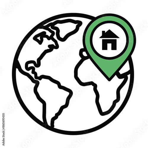 A simple illustration of a house location on a global map