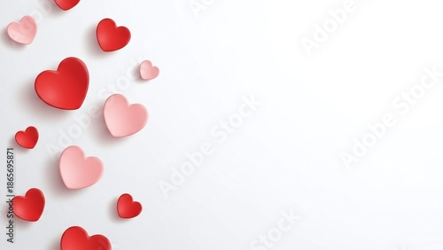 Floating Red and Pink Paper Hearts on White Background for Valentine's Day Love Decor