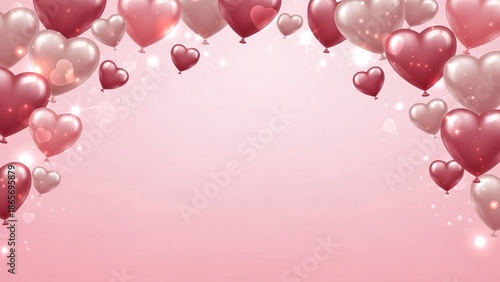 Floating Red and White Heart Balloons Celebration Romance Background Pink Sparkles