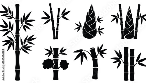 A collection of black bamboo silhouettes on a white background