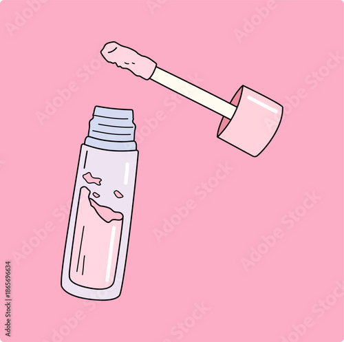 Blush, highligther. gloss, lipbalm, blush, tint, in a tube. Makeup vector used in Project Pan. Underconsumption trend: using your makeup until it runs out. Well-loved makeup.