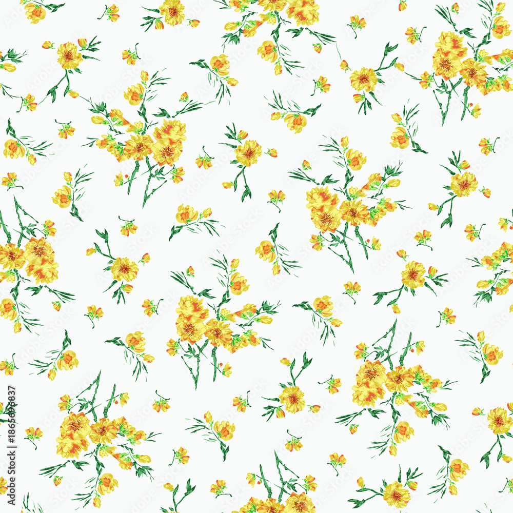 Obraz premium Watercolor Floral Seamless Pattern with Delicate Blossoms 