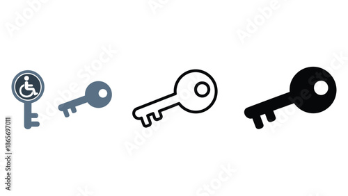 Three different styles of keys are shown, including one with a wheelchair symbol.