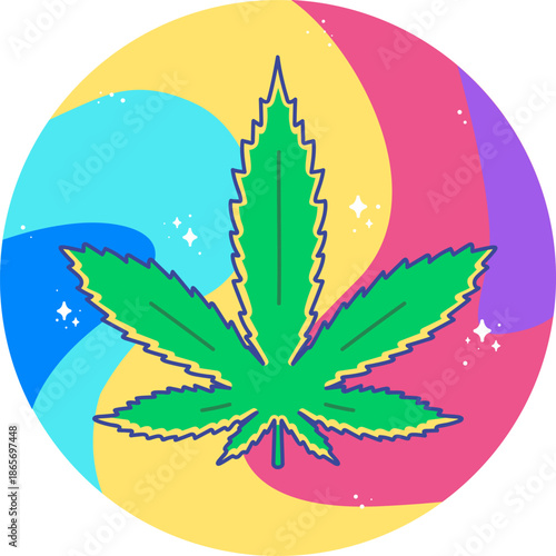 Cool colorful sticker of marijuana leaf vector 