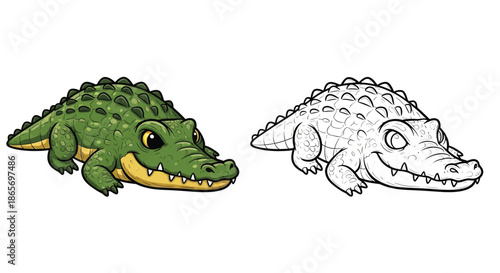Detailed Nile Crocodile Predator Coloring Page Illustration for Wildlife Art Projects